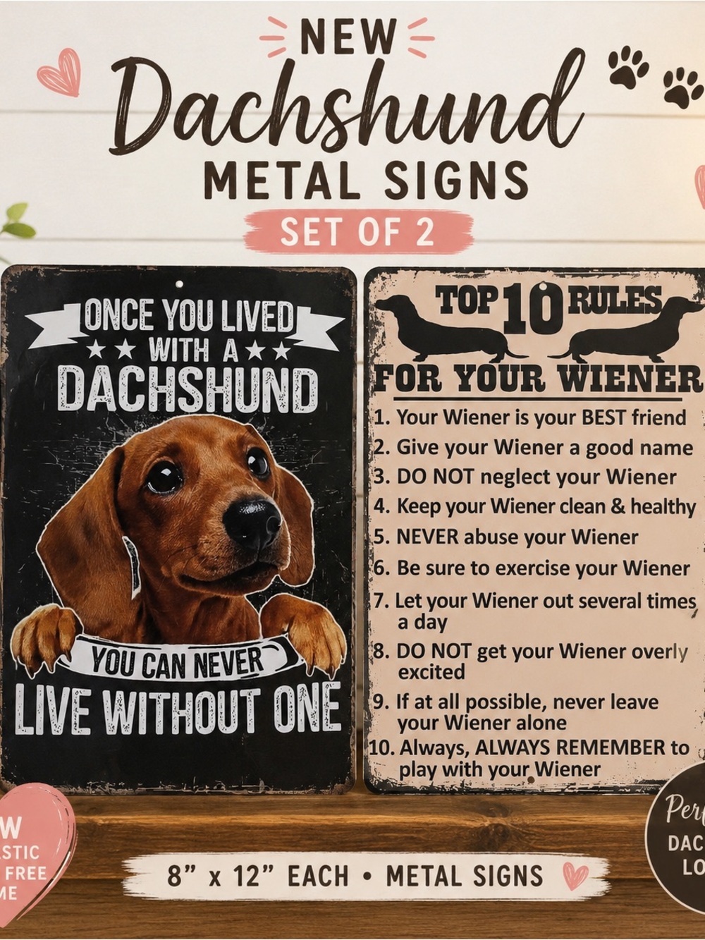 Dachshund Wiener Dog Metal Signs Set of 2 Funny Wall Decor NEW
